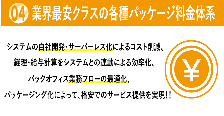 業界最安クラスの各種パッケージ料金体系